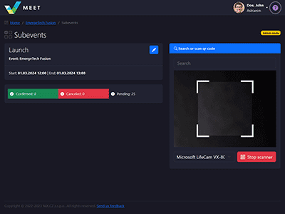 QR reader, subevents (dark mode)